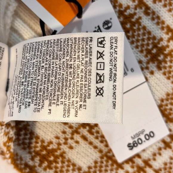 Timberland Buffalo Plaid Knit Scarf Tan & Off White 10" x 60" Unisex Classic - Picture 9 of 9